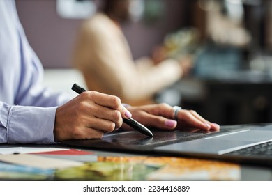 Closeup image of creative woman drawing illustration on graphic tablet - Shutterstock ID 2234416889