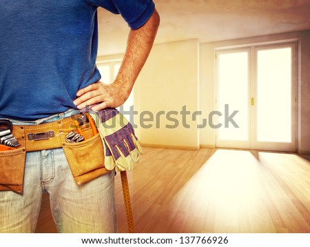 closeup image of handyman at home
