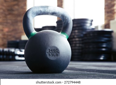 Closeup Image Of A Kettle Ball In Fitness Gym