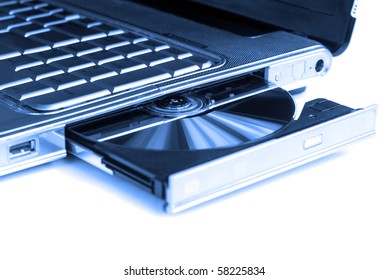 Closeup image from a laptop and a CD Rom / DVD Rom reader