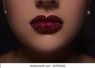 Close-up Image Of Lips With Swarovski Crystals