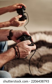 Closeup Image Of Mature Couple Playing Video Game At Home