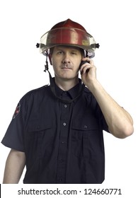 Close-up Image Of A Mature Fireman Talking On CB Phone