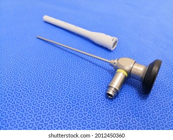 Closeup Image Of Medical Surgical Telescope Using For Key Hole Surgery. Selective Focus