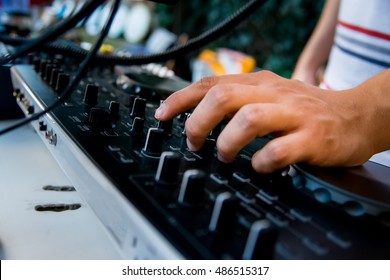 Close-up image of mixing console