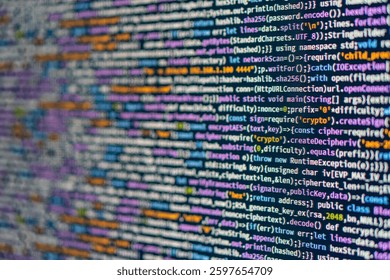 Close-up image of a Python code on a computer screen, showcasing its dense and colorful structure a