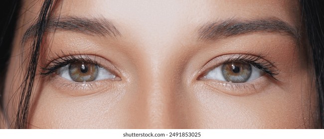 A close-up image showcasing the beautiful green eyes of a woman with natural makeup. Ideal for beauty, skincare, or eye care concepts, this high-quality photo emphasizes elegance and allure. - Powered by Shutterstock