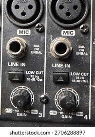 Close-up Image Shows The Input Section For Channels 3 And 4 Of An Audio Mixer.