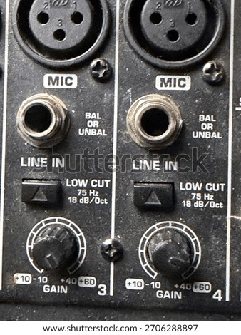 Close-up Image Shows The Input Section For Channels 3 And 4 Of An Audio Mixer.