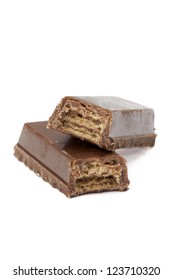 Close-up image of sweet chocolate bars isolated on a white background