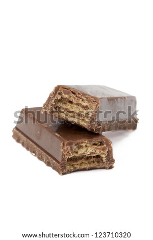 Close-up image of sweet chocolate bars isolated on a white background