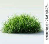 A close-up image of a vibrant green grass clump against a white background.