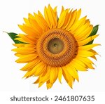 A close-up image of a vibrant sunflower with lush green leaves."