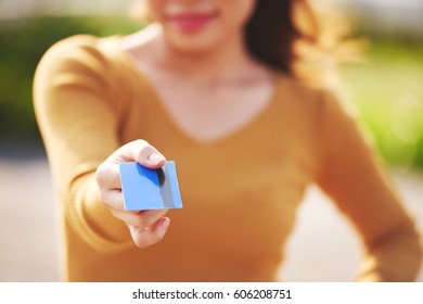 Close-up Image Of Woman Giving You Credit Card