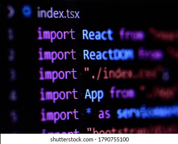 Close-up of import statement of React, Javascript programming source code