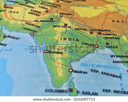 Close-up of India Map with Surrounding Countries and Cities