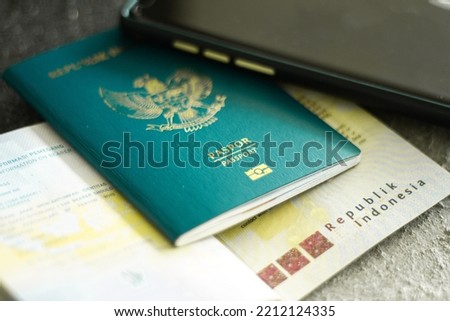 Closeup of Indonesian Passport on dark background