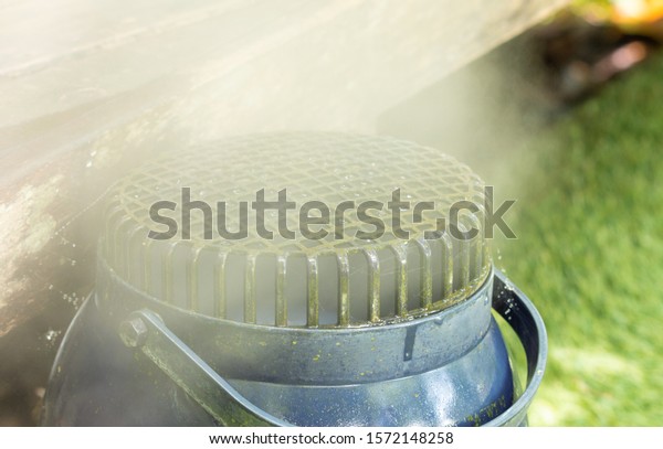 Closeup Industrial Humidifier Spreading Steam On Stock Photo (Edit Now