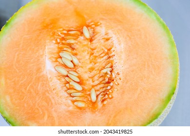 Closeup Of Inside Of Ambrosia Or Cantaloupe Melon