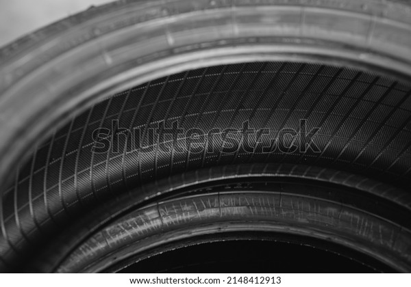 closeup inside car tire metal steel wire structure\
to strengthen the tyre.