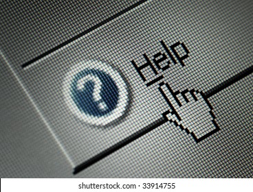 Close-up Of A Interface Computer Help Button And A Hand Cursor