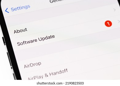 Closeup IPhone Screen Setting Software Update For New Version. Apple Inc. Is An American Multinational Technology Company. Batumi, Georgia - July 24, 2022