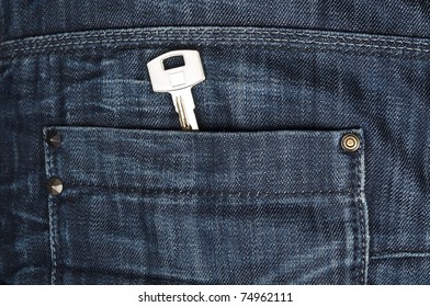Closeup to jeans pocket with key