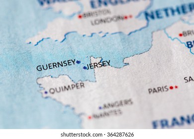 Closeup Of Jersey, UK On A Political Map Of Europe.