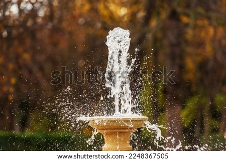 Close-up of a jet of water and splashes of a fountain in Buen Retiro Park (Parque del Buen Retiro), public park, Community of Madrid, Spain, southern Europe.