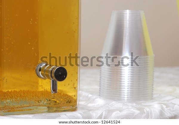 Closeup Juice Dispenser Plastic Cups Wedding Stock Photo Edit Now