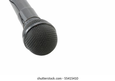 Closeup Of A Karaoke Machine Microphone Isolated On White Background.  Simulates The View Of Singer Looking Into Microphone.