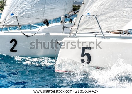 Close-up of keelboat yacht during sailing regatta competition