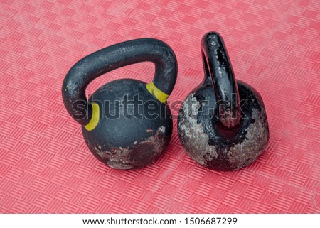 Close-up kettlebell sports equipment weight on the floor