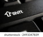 Close-up of a key on the keyboard shift , Macro shot of  Shift button on keyboard, Keyboard button Shift