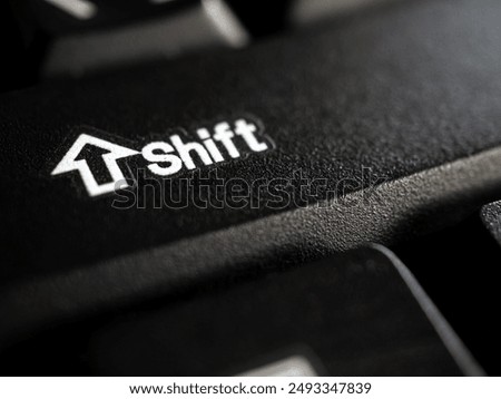 Close-up of a key on the keyboard shift , Macro shot of  Shift button on keyboard, Keyboard button Shift