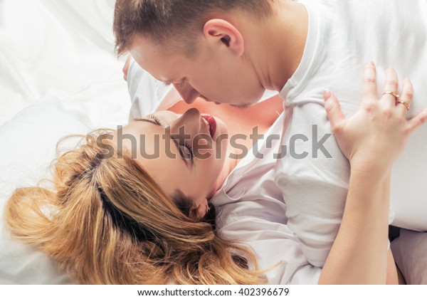 Closeup Kissing Couple Bed Stock Photo Edit Now 402396679