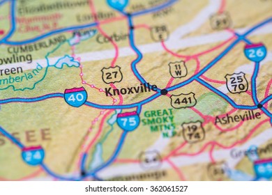 Closeup Of Knoxville On A Geographical Map.