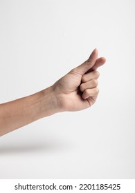 Closeup Of Korean Love Hand Gesture Isolated On White Background