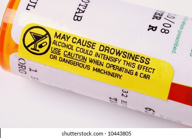 Close-up Of A Label On A Bottle Of Prescription Medication Warning The User Not To Consume Alcohol While Using The Drug.