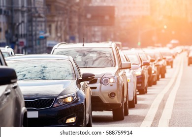 Close-up of the lane of cars in traffic jam