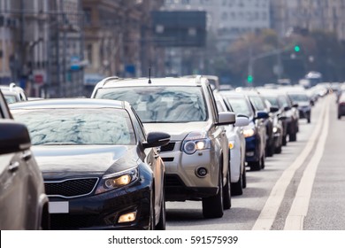 Close-up Of The Lane Of Cars In Traffic Jam