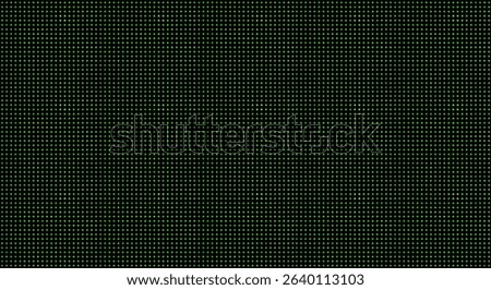 Close-up of LCD Screen Pixels, green LEDs on a black background. Macro photography of a bright LED screen