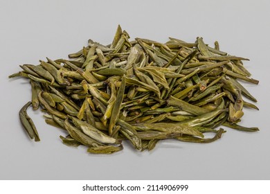 Closeup of leaves of the Zhu-Ye-Qing tea, a famous chinese tea