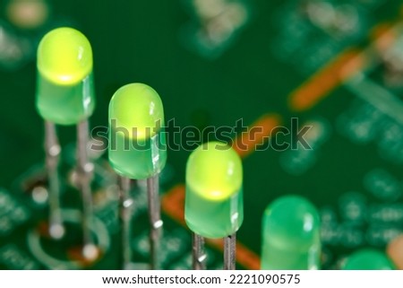 Closeup of LED indicators on the printed circuit board of the router