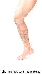 Closeup Leg Men Skin And Hairy With White Background, Health Care And Medical Concept