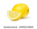 Close-up lemon with cut sliced isolated on white background.