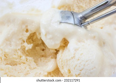 Closeup Lemon Ice Cream With Scooper.