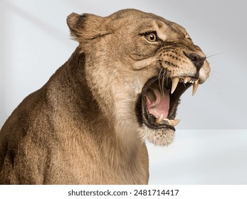 A close-up of lioness unleashes mighty roar. Powerful portrait with sharp teeth on display.
Ideal for wildlife and nature themes etc ... - Powered by Shutterstock