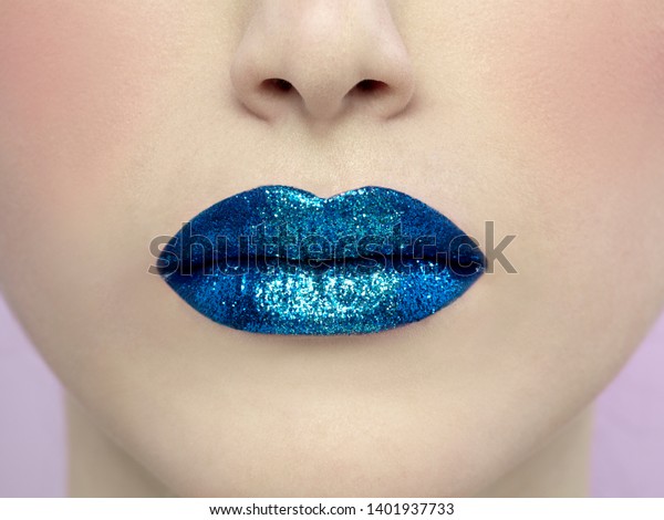 blue glitter lipstick