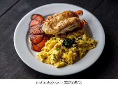 A Closeup Of Lobster With Scrambled Eggs And Caviar